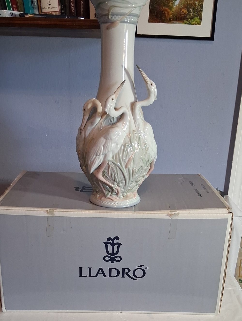 Lladro White Porcelain Heron Vase - As Is-Elegant Home Art Accent - Retired-